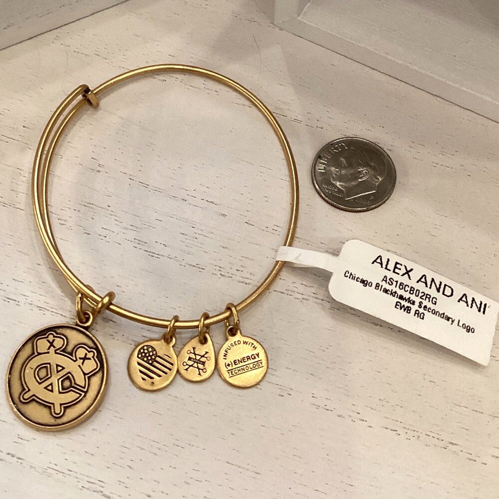 NWT NHL Chicago Blackhawks Logo Antique Gold Alex and Ani Adjustable bangle